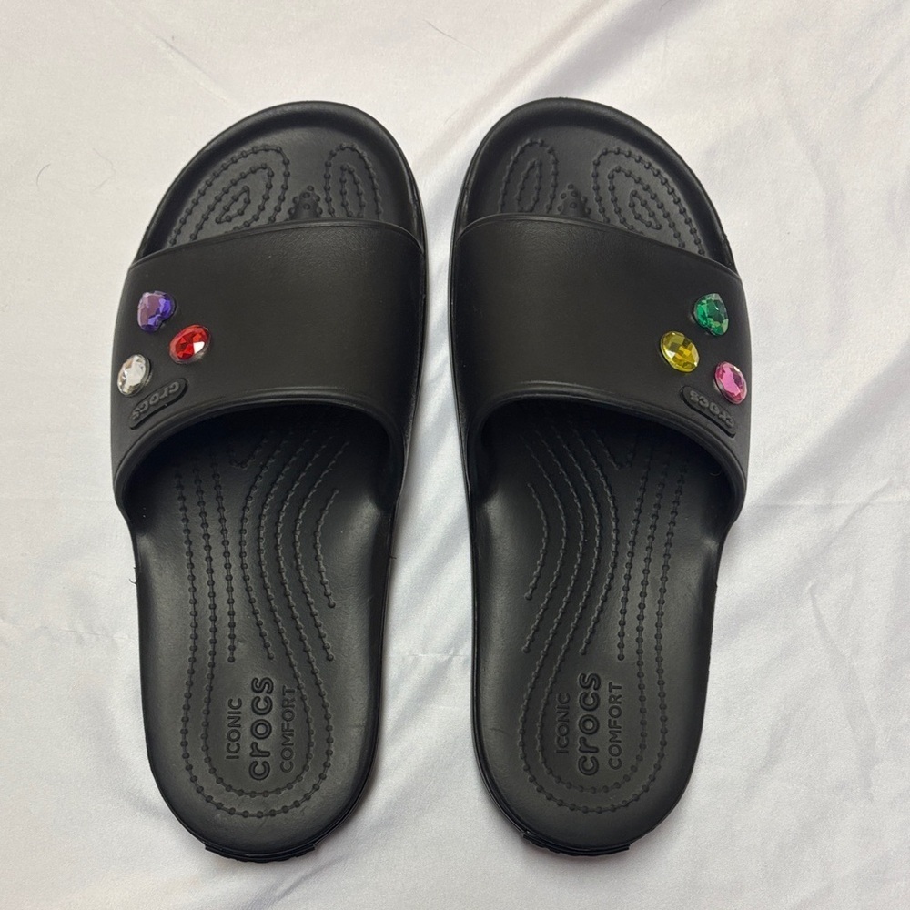 CROCS Women's Black Mules with Colorful Gem Accents